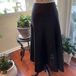 Black Taffeta Laser Cut Midi Skirt
